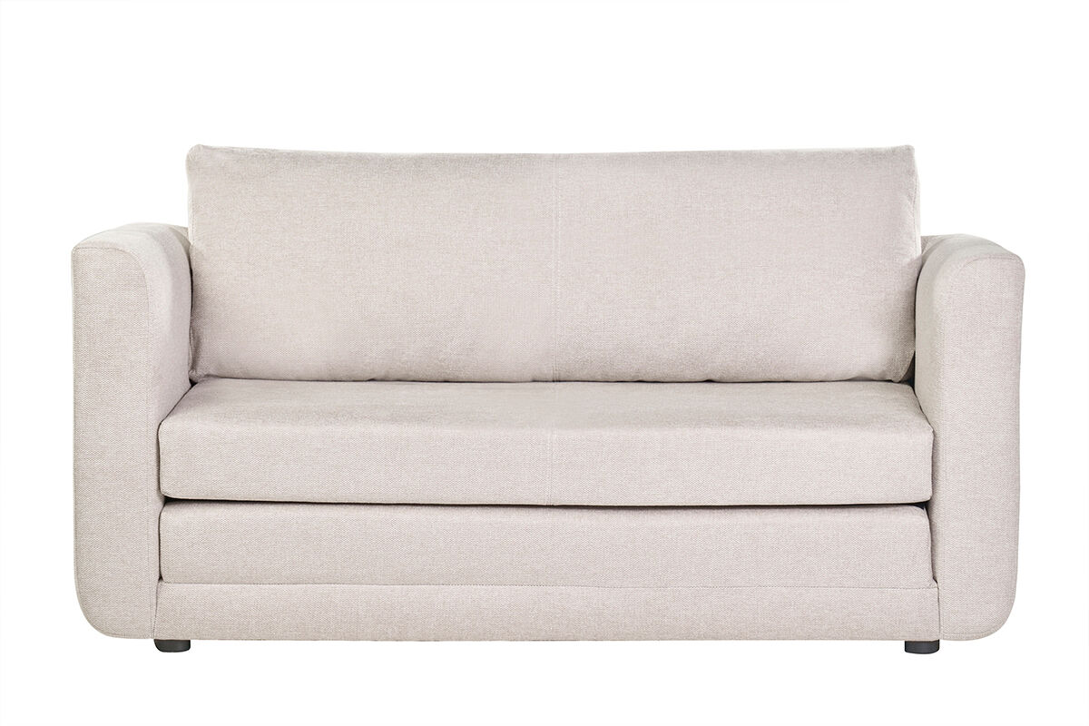 Miliboo Schlafsofa mit 2 Plätzen aus strukturiertem beigefarbenem Samteffektstoff LEON