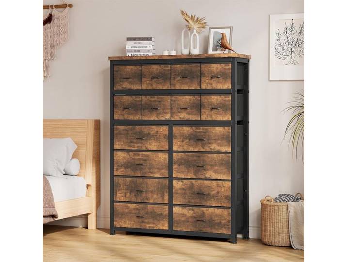 Commode - PROMIRACAL - 16 Tiroirs - Bois Massif - Métal - Style Scandinave Moderne