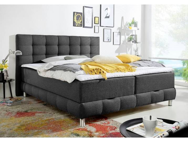 Boxbett, Struktur, Anthrazit, 194×210 cm, Mit Bettkasten & Topper, Modern, Inosign