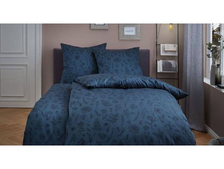 Kleine Wolke Mako-Satin-Bettwäsche Lisse Dunkelblau 100% Baumwolle Blau