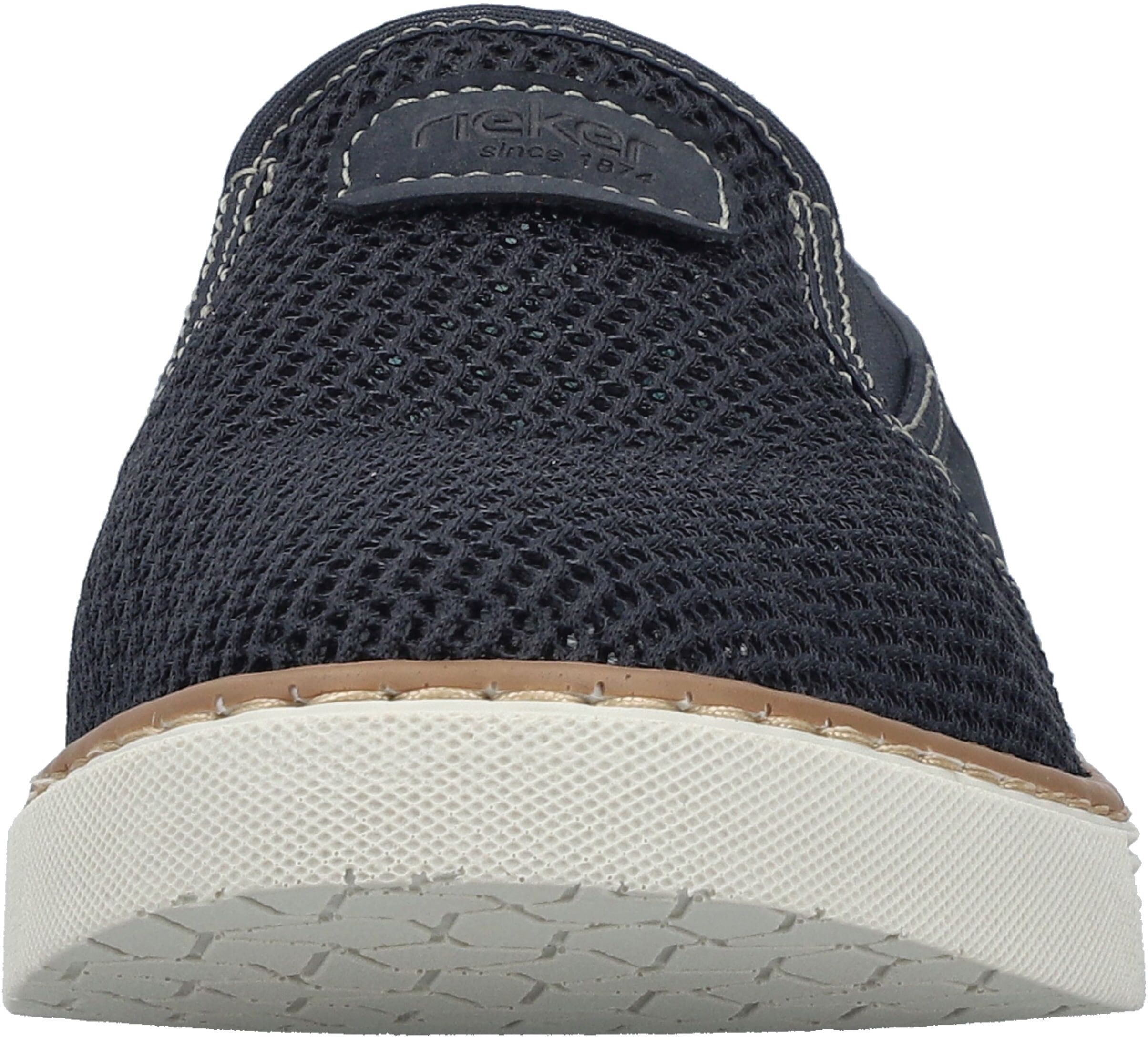 Slipper RIEKER, Herren, Gr. 40, Textil, blau (dunkelblau), Lederimitat, Textil, Schuhe Slipper, Espadrilles, Sommerschuh mit kontrastfarbenen Ziernähten dunkelblau 40, Textil
