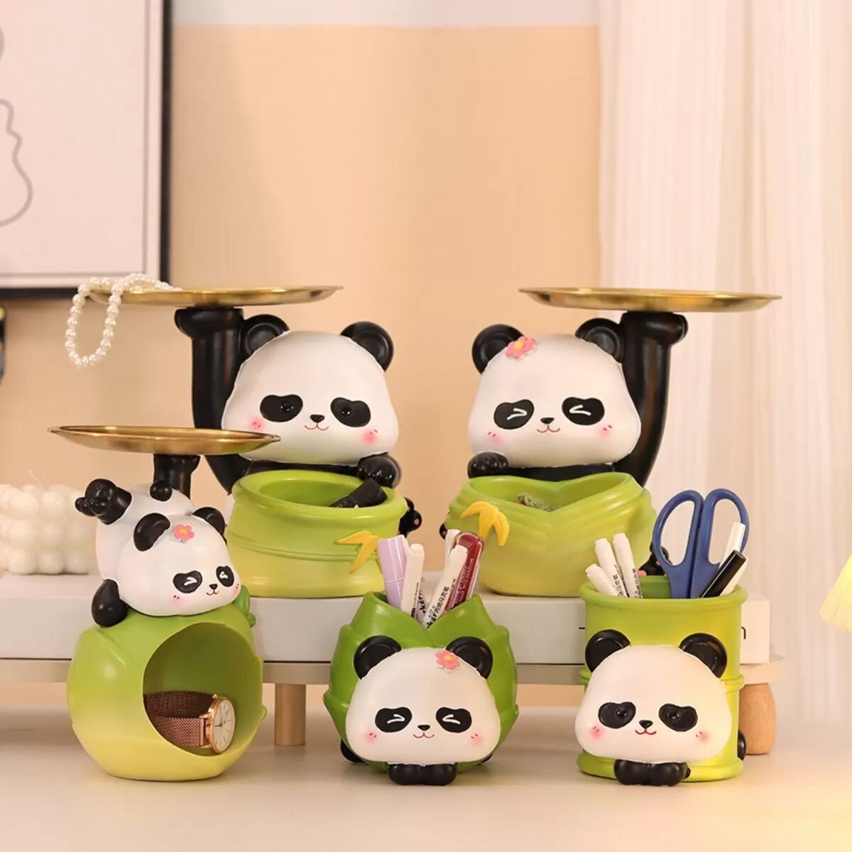 INF Harz-Panda-Schlüsselablage & Stifthalter — Niedlicher Panda Schreibtisch-Organizer für Zuhause, Flur und