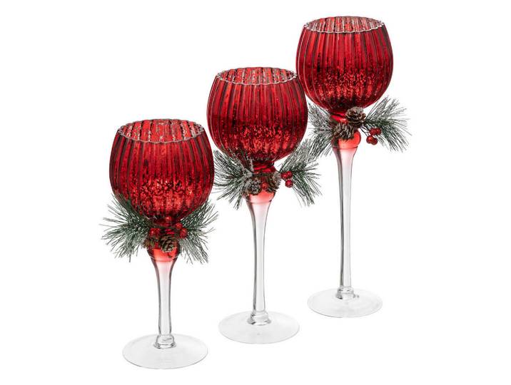 Atmosphera Createur d´interieur Teelichthalter Weihnachtszweig 3er-Set, Rot, Glas, 40 cm, Dekoration, Kerzen & Kerzenhalter, Teelichthalter