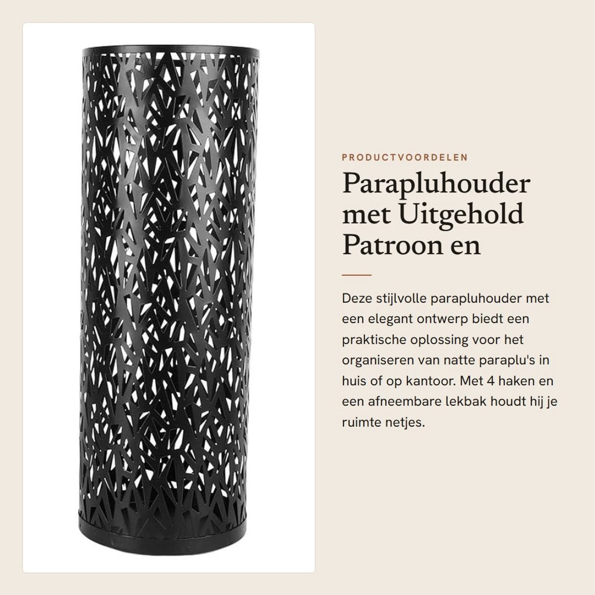 Dailygoods Metalen Design Parapluhouder met Afneembare Lekbak en 4 Haken