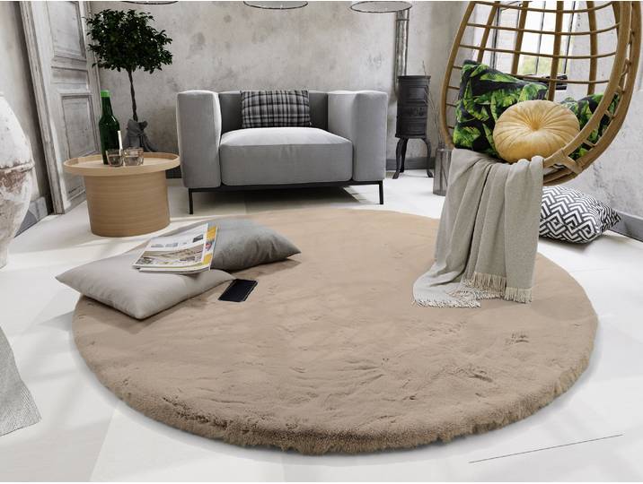 Hochflor-Teppich OCI DIE TEPPICHMARKE ALISSA, Fell Haptik , grau (taupe), H:38mm Ø:80cm, Polyester, Teppiche, Hochflor-Teppich, Kuschelig softer weicher Flor, Kaninchen Fell Haptik, getuftet
