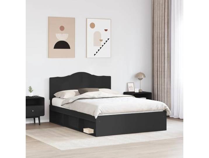 SKTQYQO Bettgestell, 160 x 200 cm, massives Kiefernholz, Schwarz Minimales Design, einfache Linien, robuster Rahmen, geeignet für moderne Räume