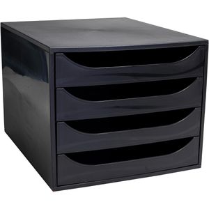 Exacompta Schubladenbox 228014D, Ecobox, A4, 4 Fächer, Kunststoff, offen, schwarz
