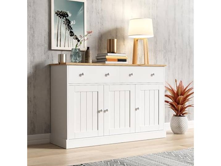 FurnitureR Sideboard, Wohnzimmerschrank mit gravierter Textur, viel Stauraum,3 Türen + 2 große Schubladen