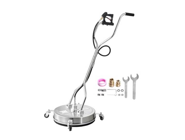 VEVOR Nettoyeur de surface pour nettoyeur haute pression 535 mm\, accessoire nettoyeur sol en acier inox sur roues\, 275 bar max. connecteur 0\,95 cm double poignée 2 buses pulvérisation pour béton patio
