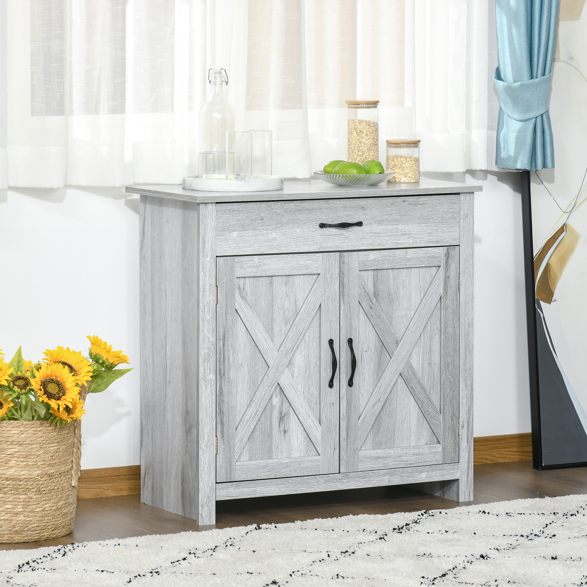 Homcom Credenza Cucina Country con Armadietto a 2 Ante e Cassetto, 80x39.7x80cm, Grigio Aosom