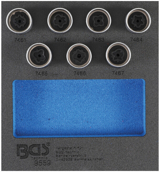 Insert de servante d'atelier 1/6 : Jeu d’outils pour écrous antivol pour Opel (type D) 7 pièces Kraftmann ; BGS technic (9559)