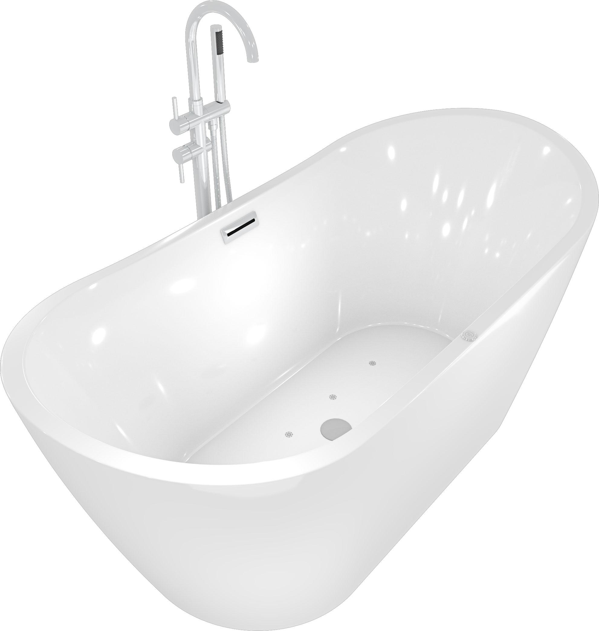 freistehende Badewanne Wanne F13 180x92cm Whirlpool mit Luftmassage mit Amatur AF04