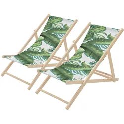 LIEGESTUHL 2er Set Tropical Grün-Weiß