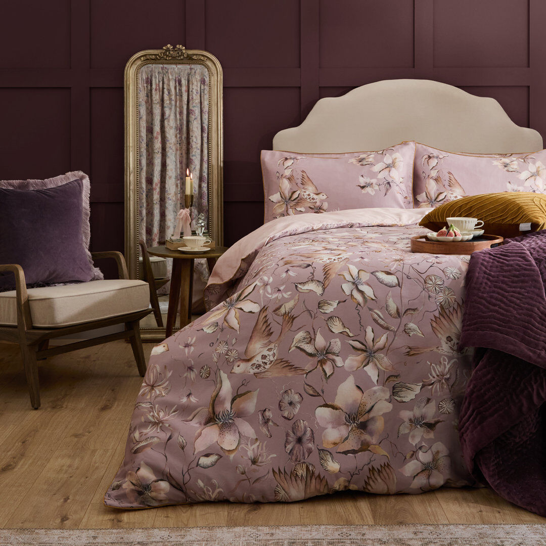 Voyage Maison Floella Cotton Floral Duvet Cover Set with Pillowcases Included Purple Double Duvet Cover + 2 Standard Pillowcases