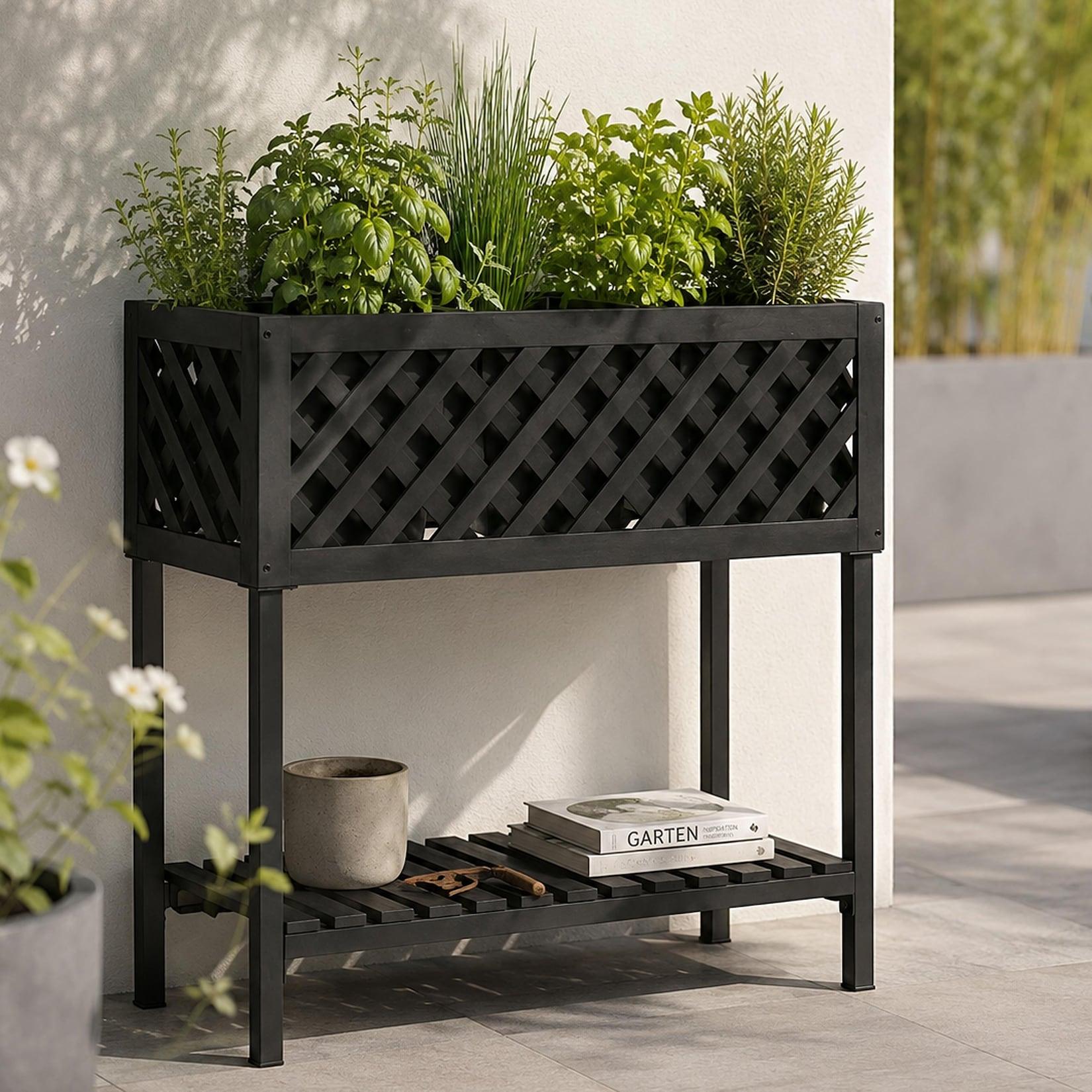 Pflanzkasten MCW-P86, Blumen-/Pflanzkübel Blumenkasten, In-/Outdoor Akazie Holz MVG-zertifiziert 78x82x32cm ~ schwarz