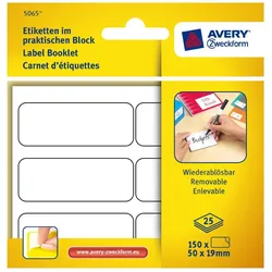 Avery Zweckform Etiketten im Block 50x19mm Wiederablösbar 150x Stück
