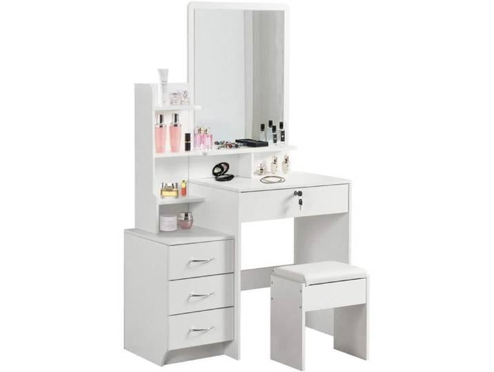 Coiffeuse blanche - 4 étagères - 3 tiroirs