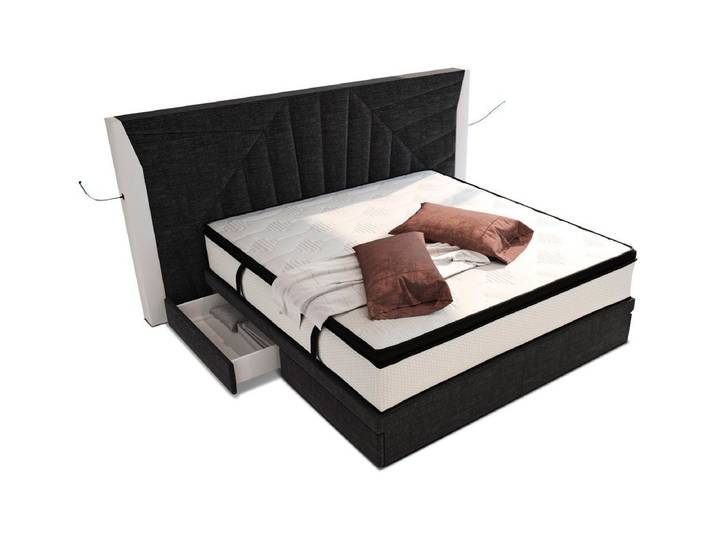Sofa Dreams Boxspringbett Monaco Stoffbezug Strukturstoff, mit Topper, mit Schubladen, mit LED-Beleuchtung, mit USB-Anschlüssen