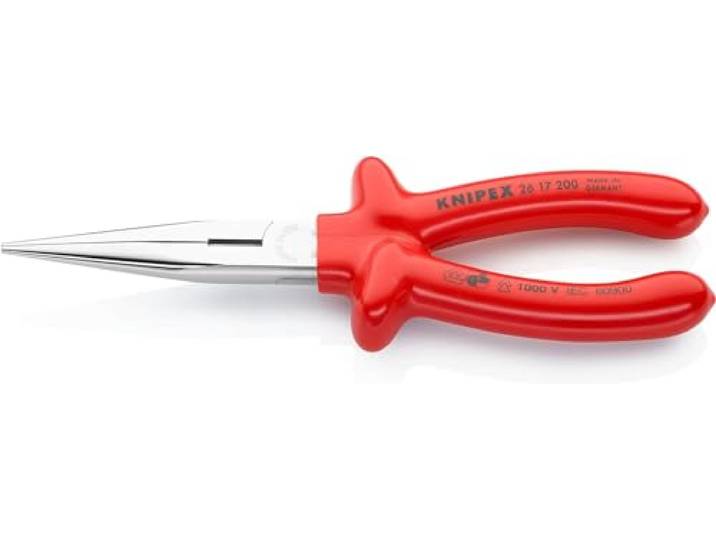 Knipex Pince demi-ronde avec tranchant\, certifiées VDE 200 mm\, 26 17 200 (pince bec de cigogne) chromée isolées par surmoulage