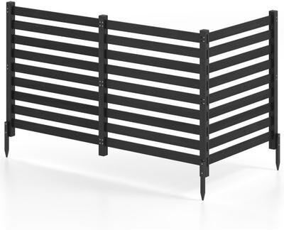 Costway 3-Panel Wooden Outdoor Privacy Fence with Ground Stakes-Black