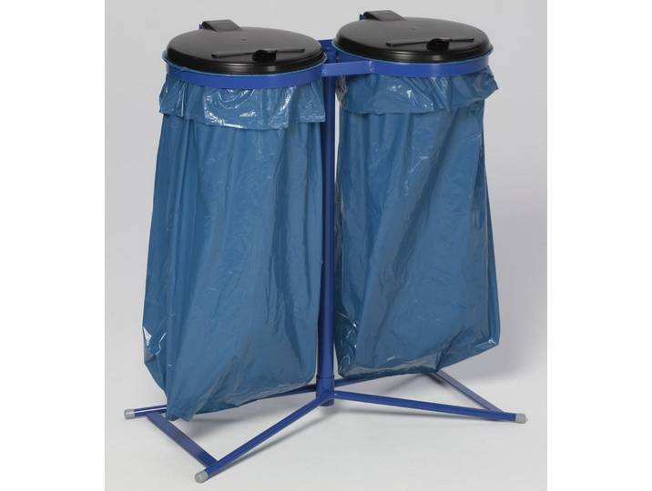 PROREGAL® Müllsackständer Kunststoff-Deckel Stationär 2x 120L 98x85x48 Blau-Schwarz