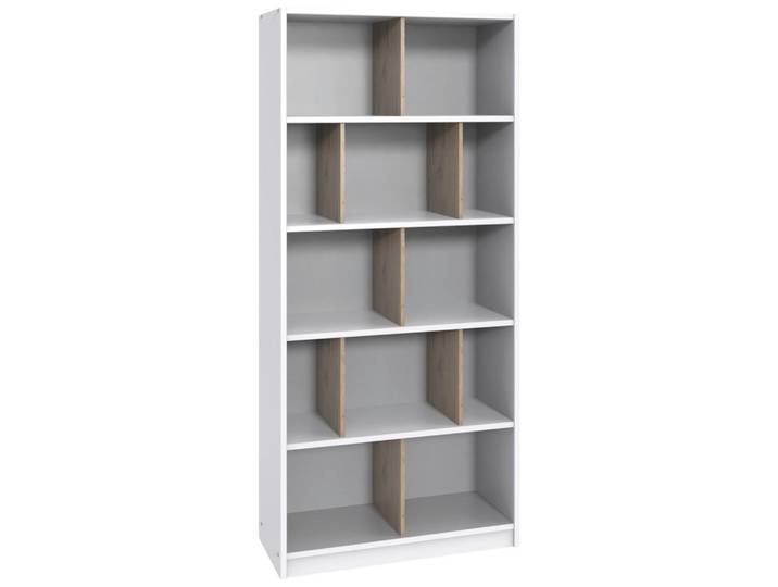 Boxxx Regal, Weiss, Eichefarben, Holzwerkstoff, 4 Fächer, 90x197x39 cm, BQ - Bündnis für Qualität, Made in Germany, DIN EN ISO 9001, Wohnzimmer, Regal, Bücherregale