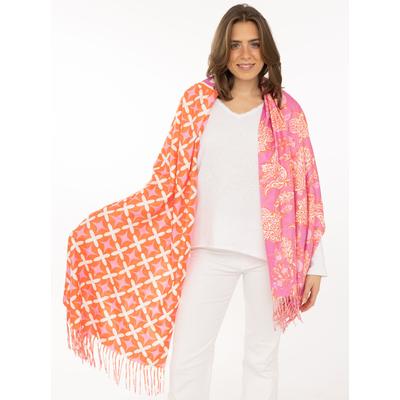 Schal ZWILLINGSHERZ "Grafischer Paisley", Damen, pink, Web, Obermaterial: 100% Polyester, Modetücher Schal, Mustermix, Schriftzug und Fransen