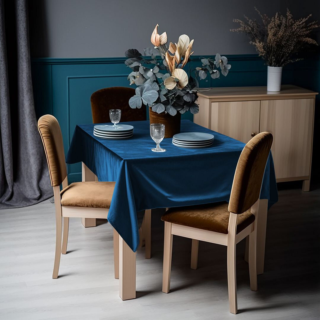 Lilijan Home & Curtain Matte Velvet Square Tablecloth Lapis Blue 132cm W x 152cm L