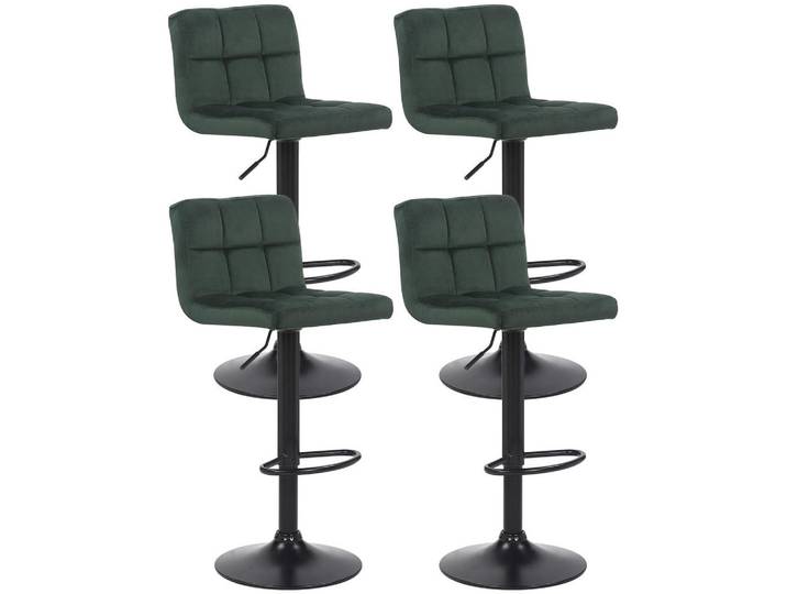 CLP Barhocker 4er Set Samt Grün, Metall, 40x85x40 cm, Esszimmer, Barmöbel, Barhocker