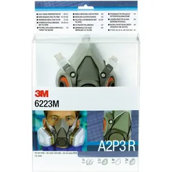 3M 6223M Halbmasken-Set A2P3 Inhalt: 1 Stück 6200 Maske, 2 Stück 6055 A2 Filter, 4 Stück 5935 P3R Filter, 2 Stück 501 Deckel