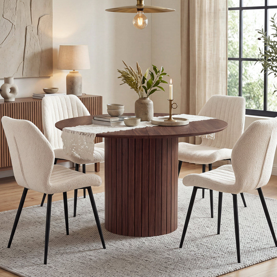 George Oliver 120cm Round Dining Table for 4-6, Fluted Pedestal Dark brown