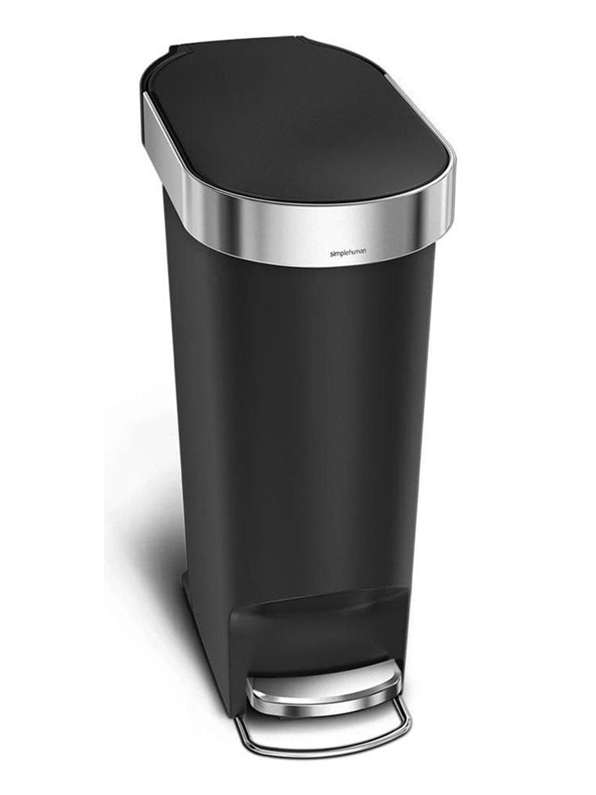 Simplehuman Schlanker Treteimer mit Inneneimerrand 40L, schwarzer Kunststoff