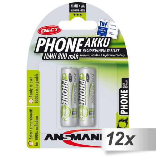 12x2 Ansmann maxE NiMH Akku Mignon AA 800 mAh DECT Phone