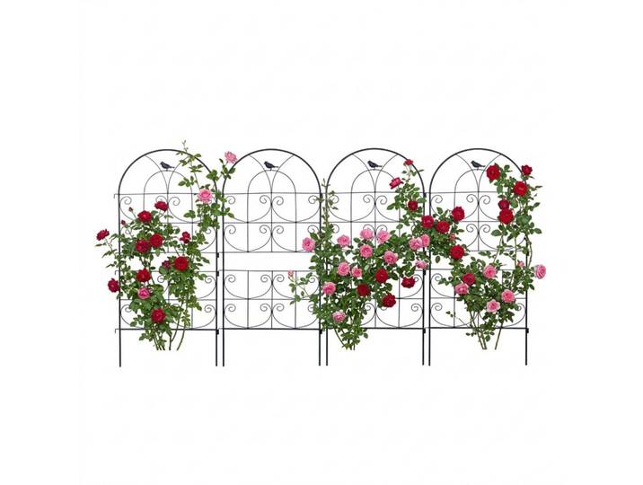 Relaxdays Rankgitter Schwarz 4er-Set Stahl 116x50 cm, Metall, 50x116x1 cm, Dekoration, Gartendeko, Rankgitter