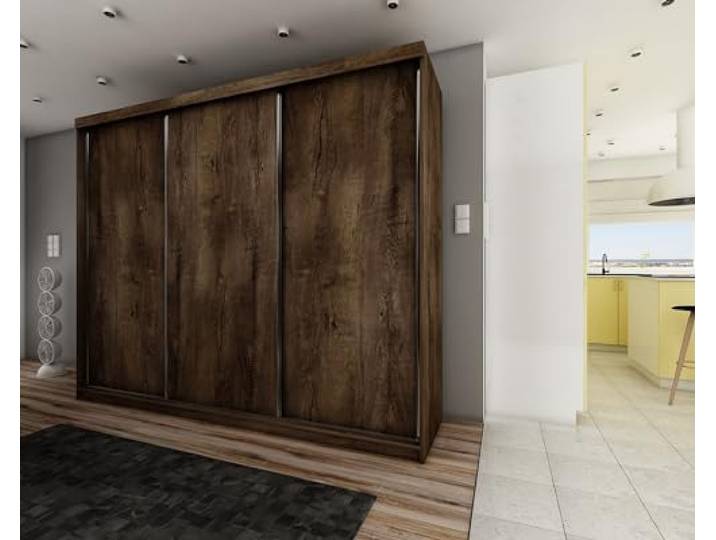 KIER FURNITURE Schiebegarderobe - Schrank Schlafzimmer – Schlafzimmerschrank – Wardrobe Bedroom – Kleiderschränke – Kleiderschrank Esche Dunkel – 250x200x62 cm
