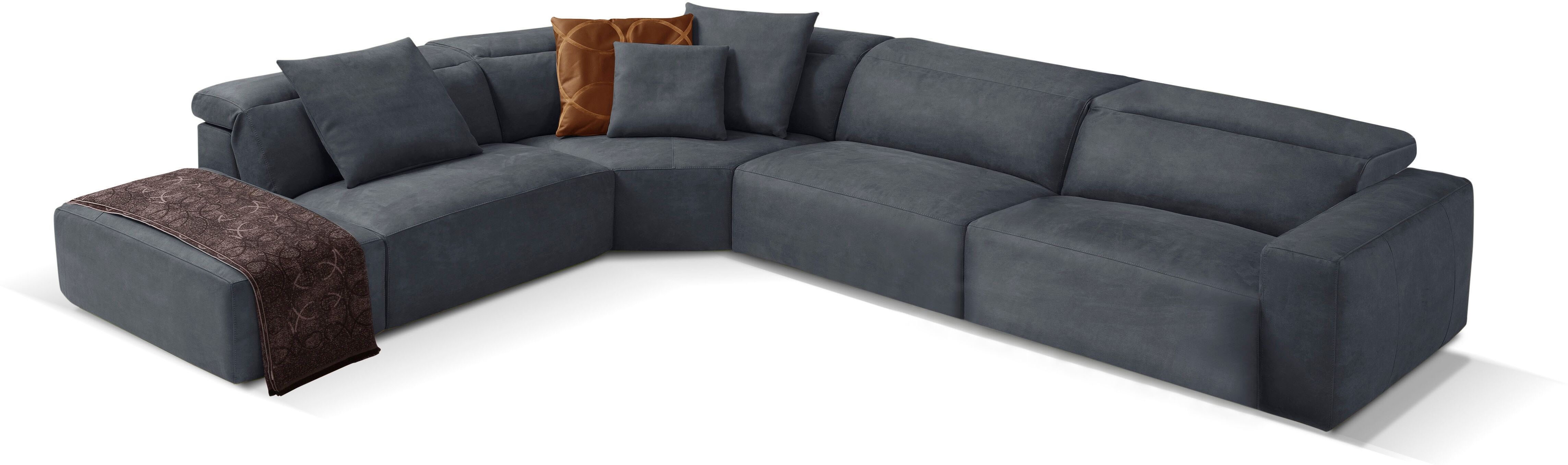 Ecksofa EGOITALIANO "Beverly, extravangantes Designsofa mit erstklassigem Sitzkomfort", grau (dunkelgrau), B:378cm H:95cm T:282cm, Sofas, Ecksofa, wahlweise mit elektrischer Relaxfunktion, Kopfteilverstellung