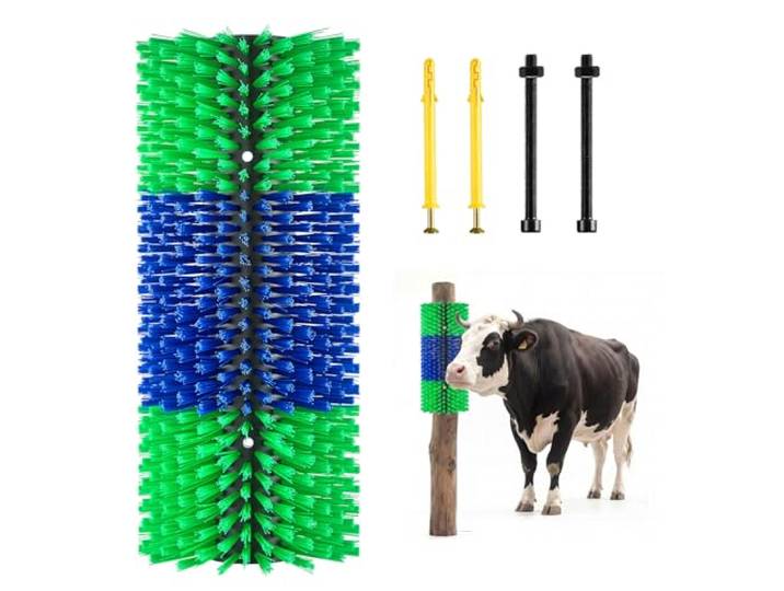 VEVOR Brosse à Gratter Bétail\, 1 Pièce\, Grattoir pour Vaches\, Chèvres\, Chevaux\, Bovins\, Cochons\, Toilettage et Soulager Démangeaisons Dos\, 43x19 cm\, Installation sur Poteaux\, avec 4 Vis\, Vert et Bleu