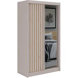 SCHWEBETÜRENSCHRANK mit Spiegel LAOS - 120 - Kaschmir - Eiche Artisan Lamellen