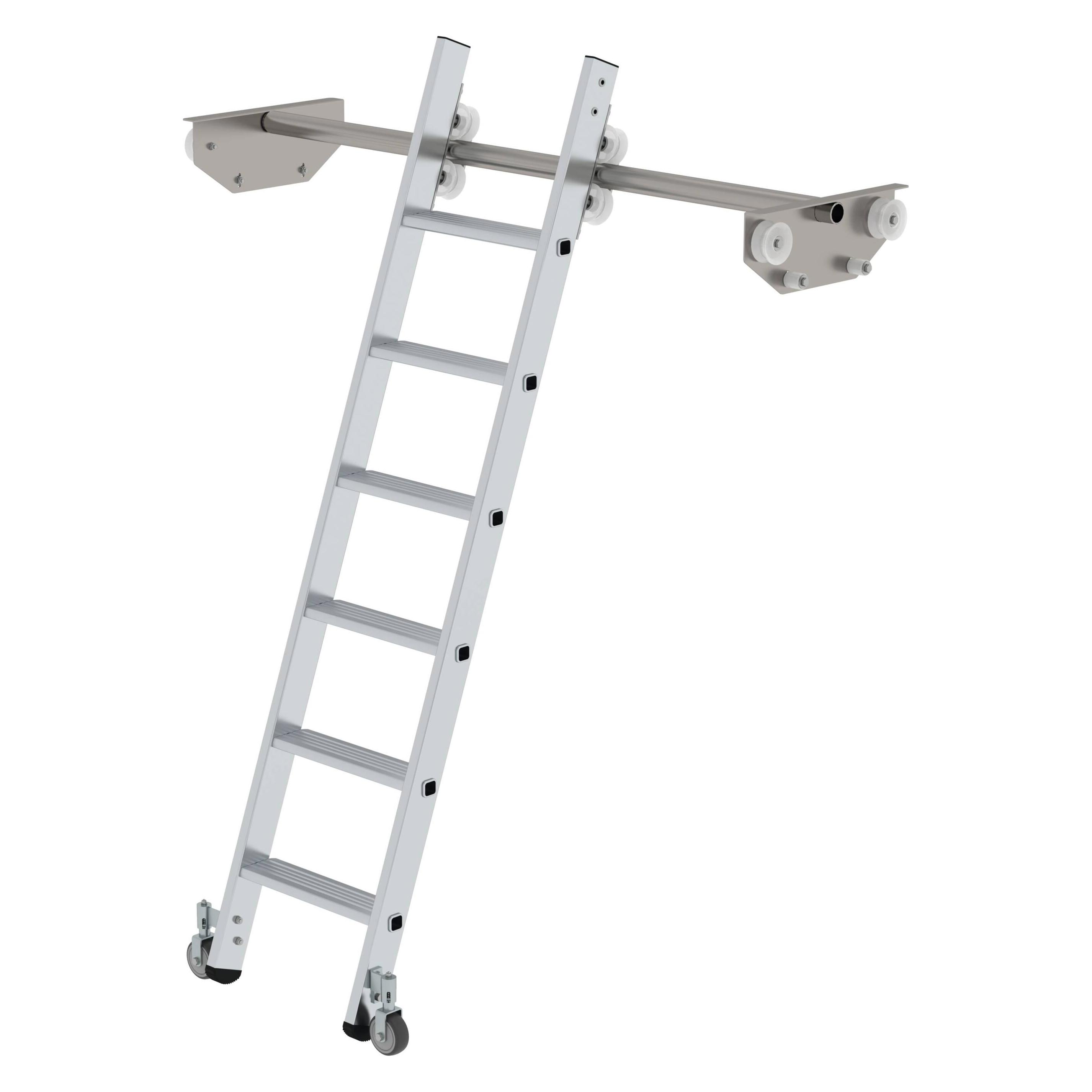 Munk Stufen-Regalleiter fahrbar für Doppelregal 6 Stufen (Regalleiter, 178 cm) (044606)