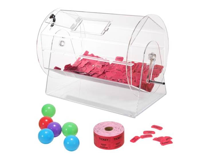 VEVOR Lostrommel Glückskind 10.000 losse of 300 tombola-ballen inhoud, professionele losse draaikooi met 2 sleutels, transparante loterijdraaischijf, losbox voor loterijspellen
