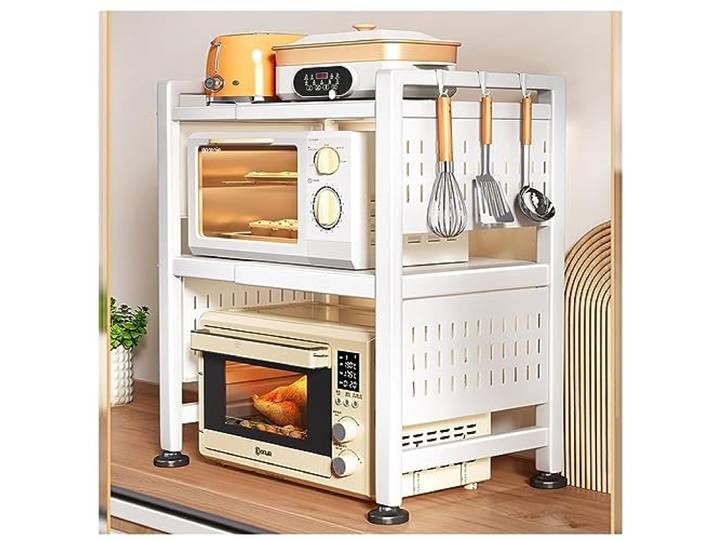 CVdrtyED Mikrowellenregal Mikrowellenherd-Regal, Verstellbarer Mikrowellen-Toaster-Regal Für Küchenarbeitsplatte, Organizer Für Gewürzregale Küchenregal Stehend(White)