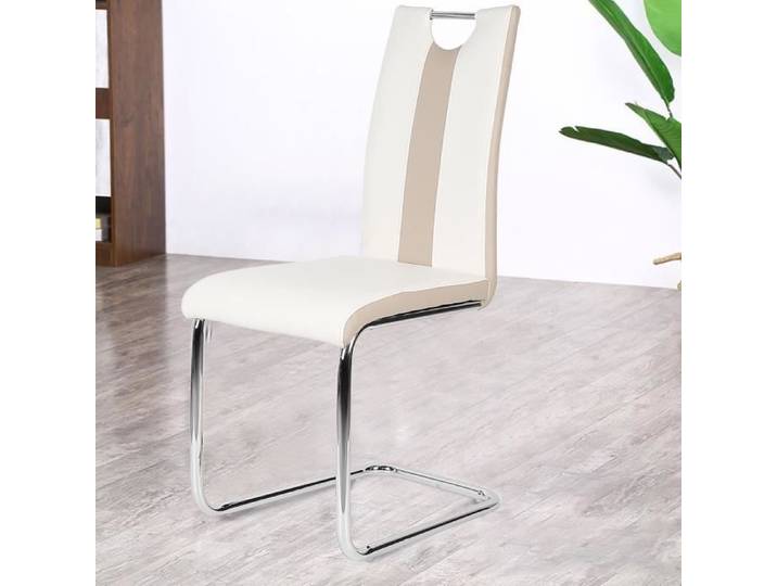 Chaise à manger Scandinave SHE - PU - Blanc et beige - 39 × 49 × 98 CM