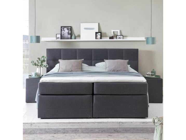 Furniture for Friends 3F Boxspringbett Bea 100x200 cm Anthrazit Härtegrad H3 7-Zonen Taschenfederkern Matratze + Visco Topper