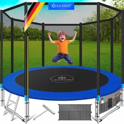 KESSER® - Trampolin    TÜV Rheinland GS Zertifiziert   Komplettset mit Sicherheitsnetz, Leiter,  Randabdeckung, Seitentasche & Zubehör   Kindertrampolin Gartentrampolin Belastbarkeit 150 kg