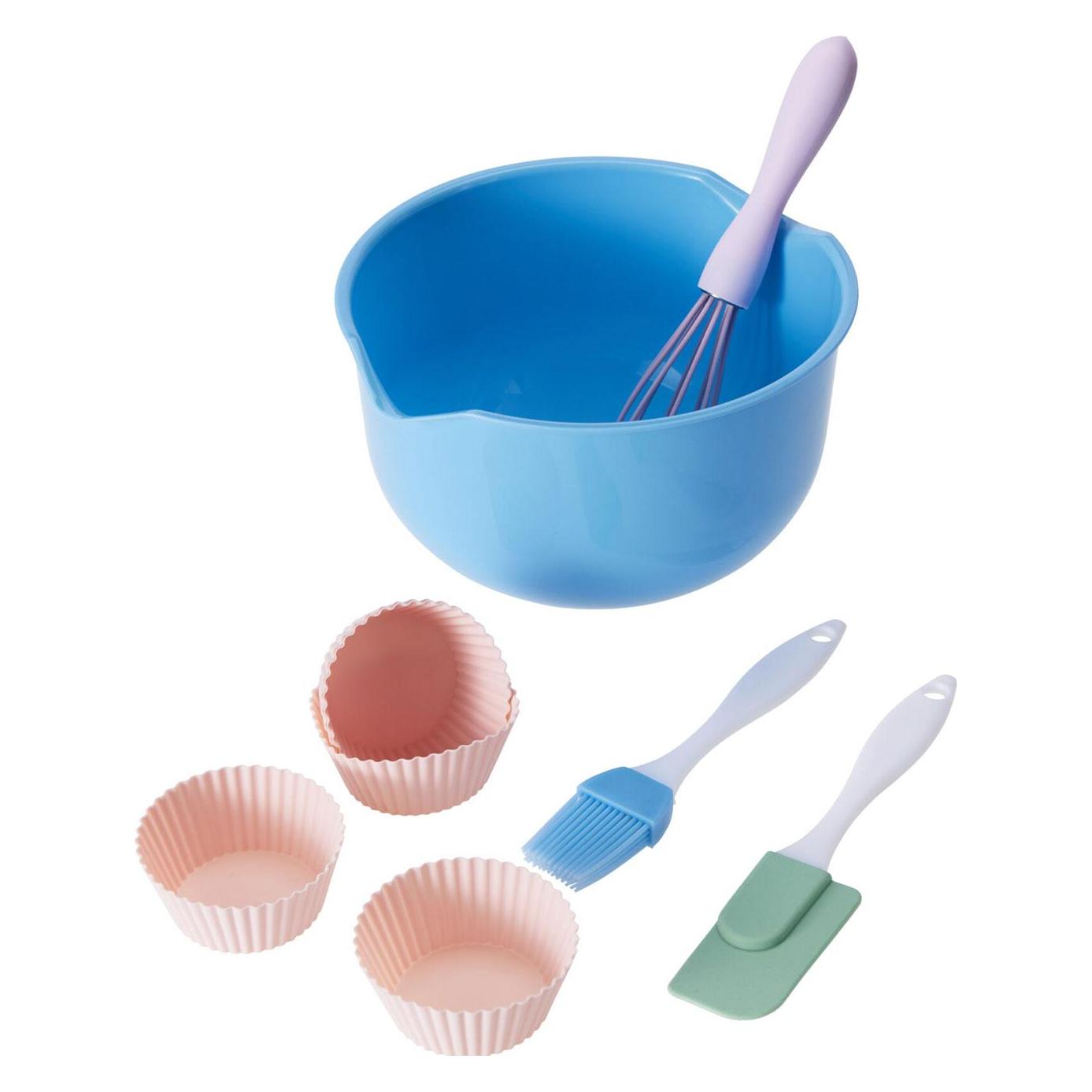 La Cucina 10-teiliges Kinder Backset mit Teigschüssel, Schneebesen, Spatel & 6 Silikon Muffinförmchen (69674391)