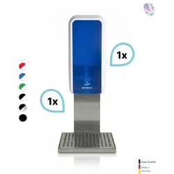 SET: Desinfektionsspender SENSOR, berührungslos Blanc Cosmos versch. Farben+Edelstahlhalterung mit Auffangschale