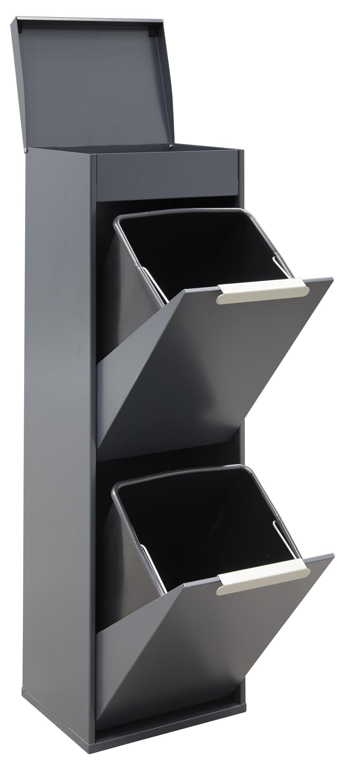 Abfallsortiersystem 2x17l Stahl anthrazit mit Aufbewahrungsbox