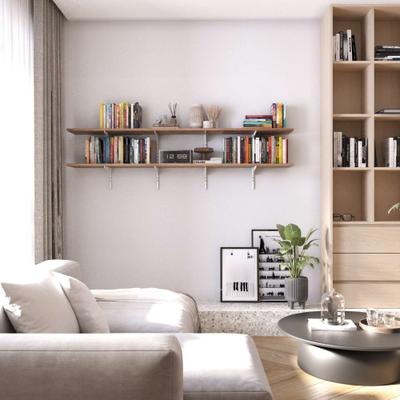 "Wallniture Turin 72"" Floating Wall Shelves with White Adjustable Brackets, Living Room & Office Decor, Hanging, Burnt,2,3,4 Tier"