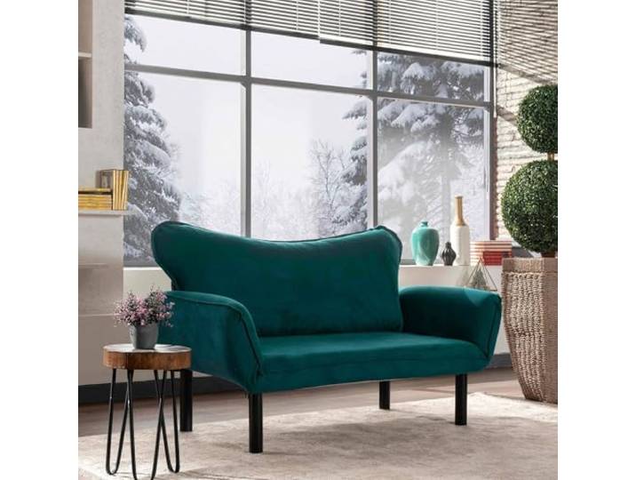 Dmora Schlafsofa 2-Sitzer 140x65 cm Blau mit Stauraum