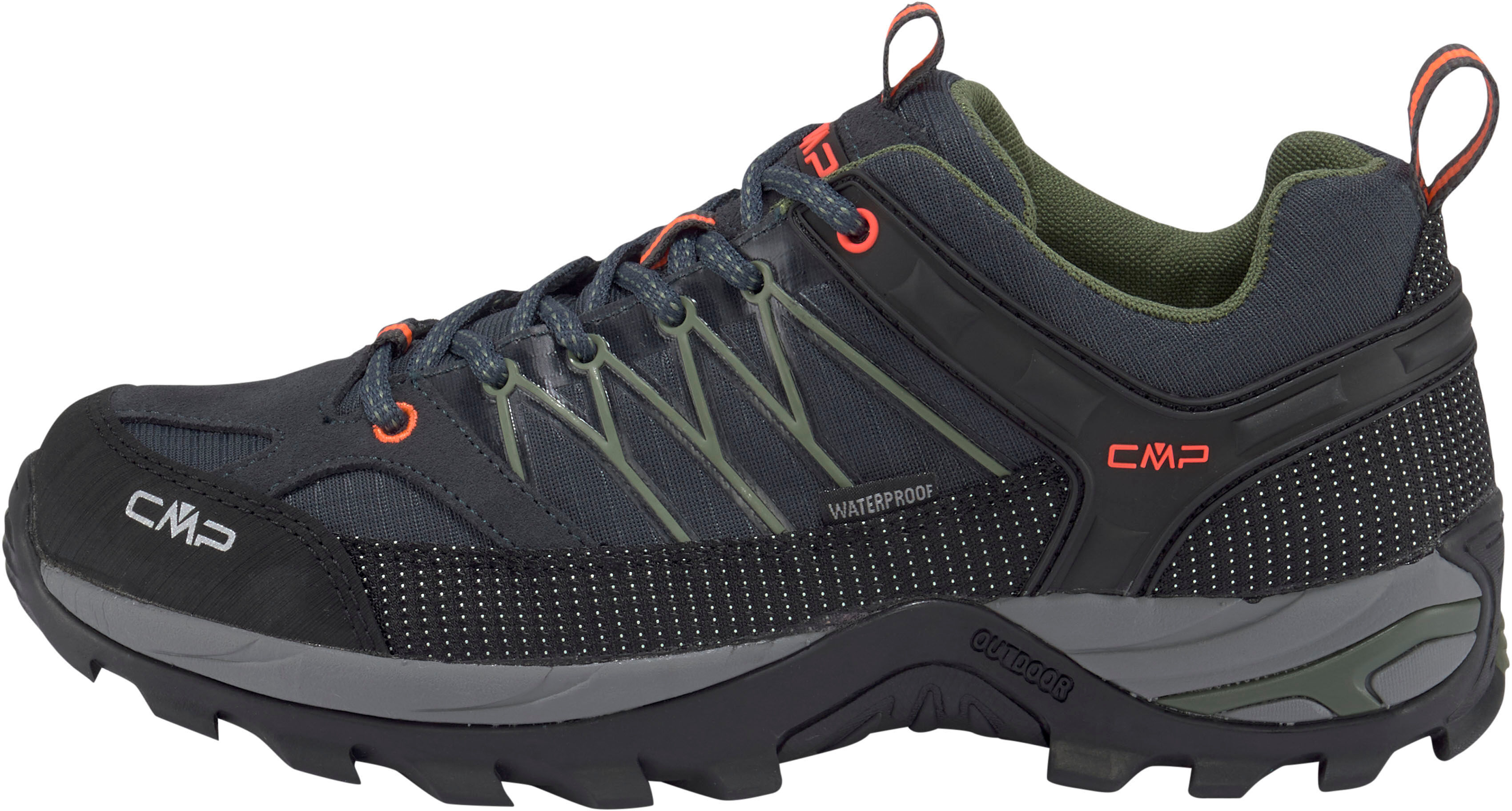 Wanderschuh CMP "Rigel Low Waterproof", Herren, Gr. 41, grau (anthra, grün), Leder, Textil, Schuhe Wanderschuh, wasserdicht anthra, grün 41